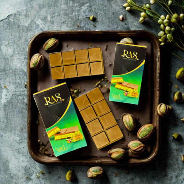 Ras Dubai chocolate bar in tray