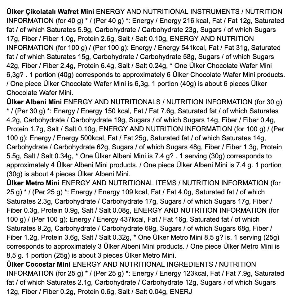 Ulker All Star Nutri Facts